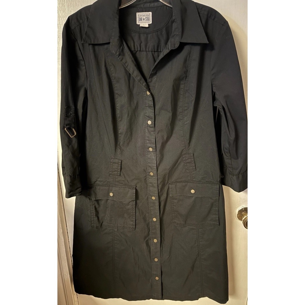 Converse Women's All Star Black 3/4 Sleeve Cotton Shirt Dress - Picture 1 of 14